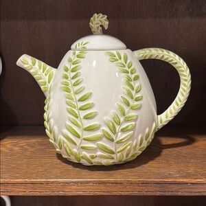 Pottery Barn Leaf Pattern Ceramic Teapot